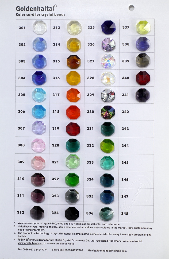 Crystal pendant color swatches